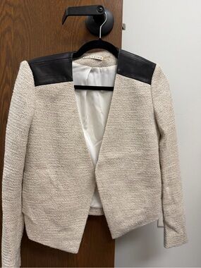 Alice + Olivia Cream Textured Jacket with Black Leather